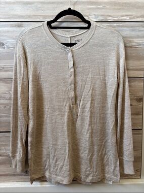 Grace & Lace Beige Long Sleeve Henley Tee